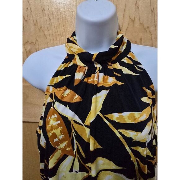 Halter Neck Tropical Leaf Print Maxi length romper mob wife bold gala club life - Picture 6 of 11